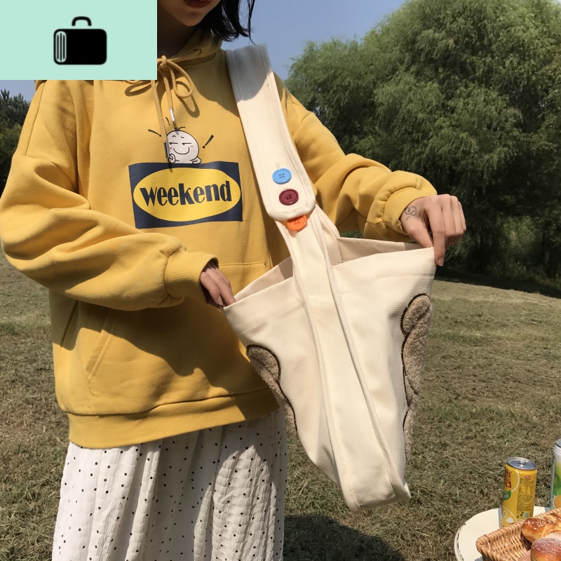 唐糖包袋/自制款可爱刺绣熊双面羊羔绒单肩斜挎包软萌妹帆布挎包NEWLAKE高清大图