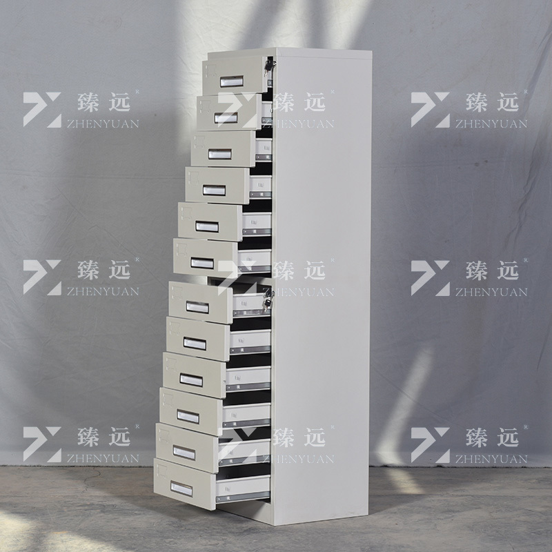 臻远ZY5011003钢制矮柜抽屉柜多抽资料柜储物收纳柜 竖十二斗柜