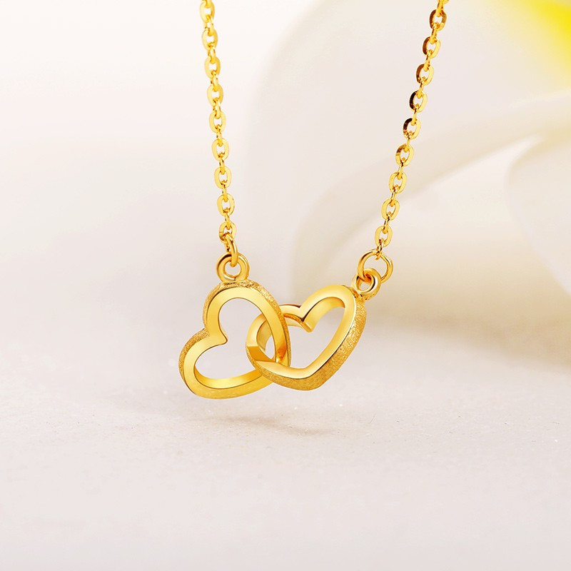 翠绿 黄金项链 足金999女款双心套链 金重约5.2-5.3g A01000110563