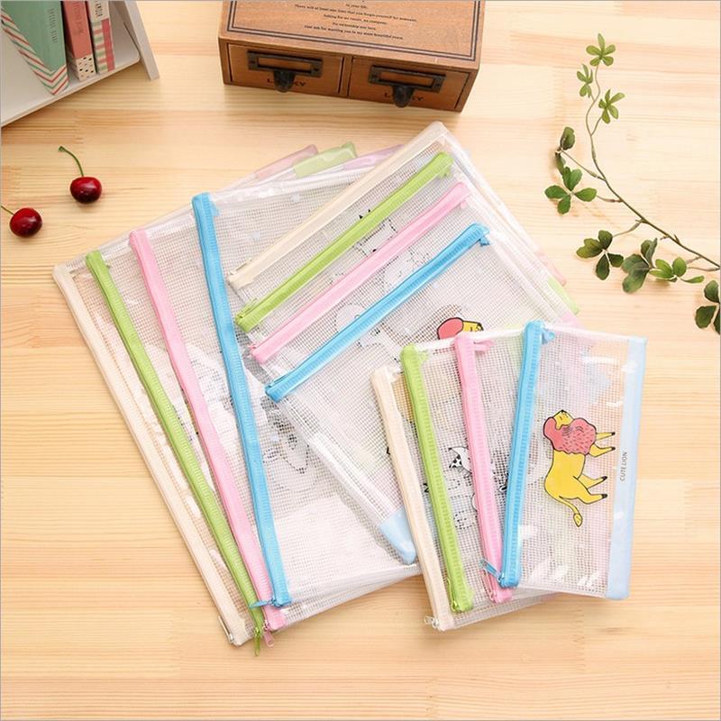 3个装韩版可爱学生卡通拉链文件袋透明塑料文件夹文具袋a4票据袋