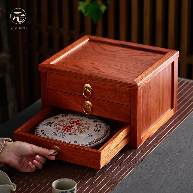 家柏饰(CORATED)普洱茶盒 巴西花梨饼柜 分茶盒开茶撬茶盘储存茶架收纳盒高清大图