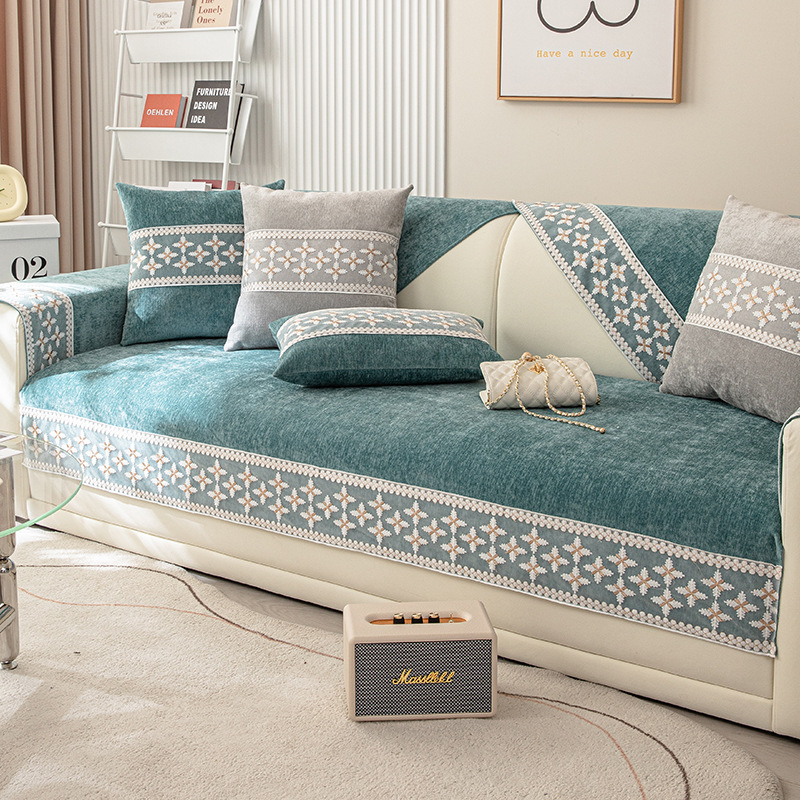 波西米亚风雪尼尔沙发垫四季通用防滑沙发套罩坐垫脚凳靠背盖布