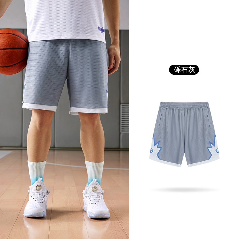 361°篮球裤男夏季新款宽松透气五分裤针织运动裤休闲五分裤短裤 砾石灰 S