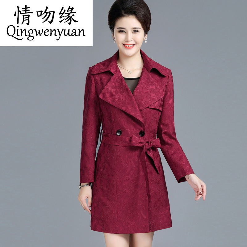 中年女风衣中长款外套_中年带帽女风衣中长款