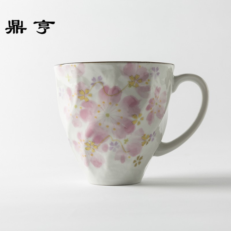 鼎亨日本ceramic 蓝美浓烧陶瓷茶杯水杯咖啡杯花工房1个装彩绘花