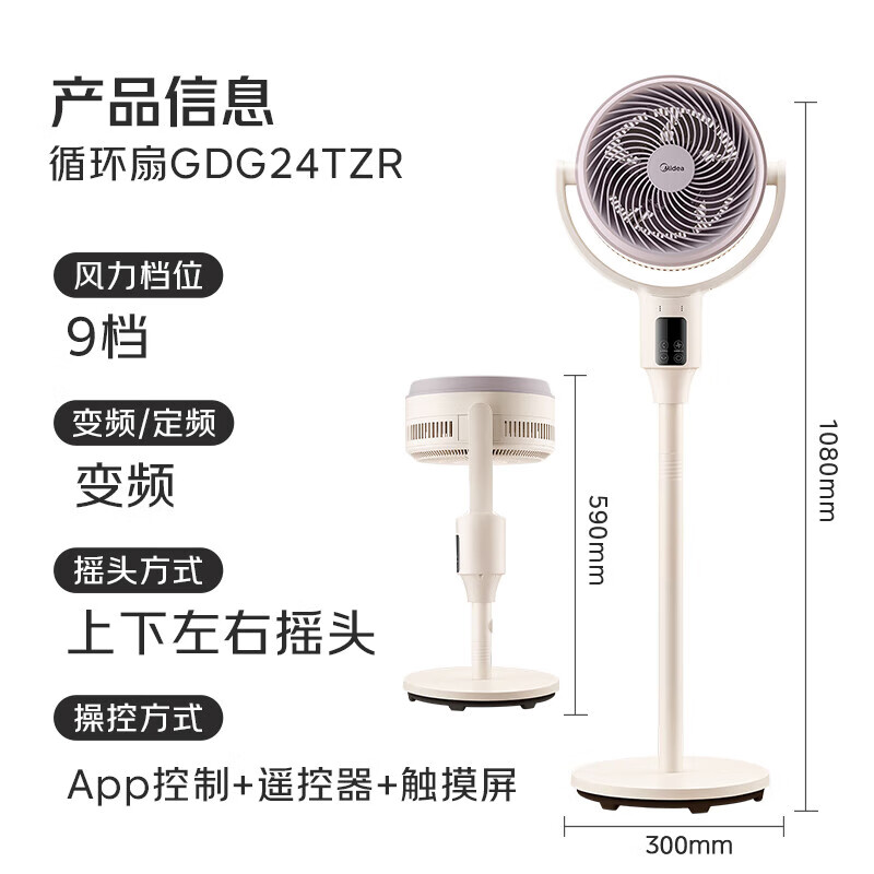 美的(Midea) GDG24TZR 抗菌净化 [WIFI智控]99%抗菌轻音款 立式3D摇头定时落地扇高清大图