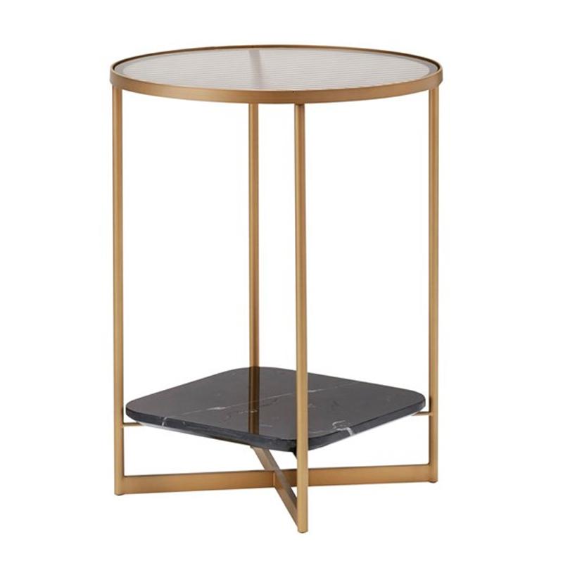 森美人北欧圆形双层角几铁艺大理石床头小圆桌角落茶几轻奢沙发玻璃边几高清大图