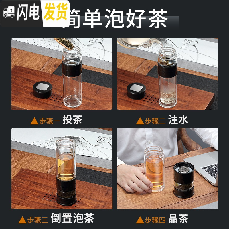 三维工匠茶水分离泡茶杯男女士便携双层玻璃杯家用透明过滤网红沏茶水杯子