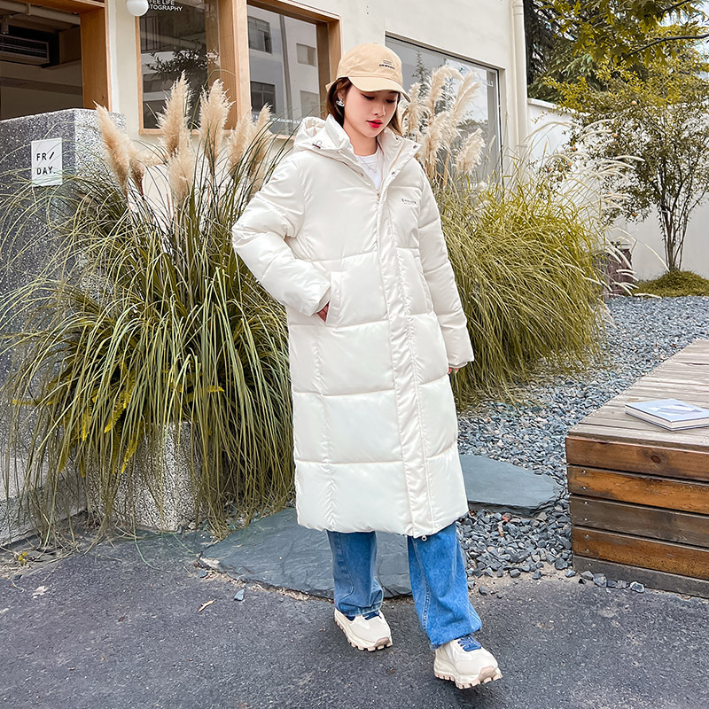 连帽羽绒棉衣女2023秋冬新款韩版大码宽松中长款百搭棉服棉袄外套 白色 S