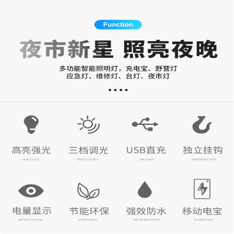 Warsun沃尔森 801露营灯帐篷灯夜市灯地摊灯可充电宝led挂灯超亮户外照明灯野营应急家用移动灯马灯