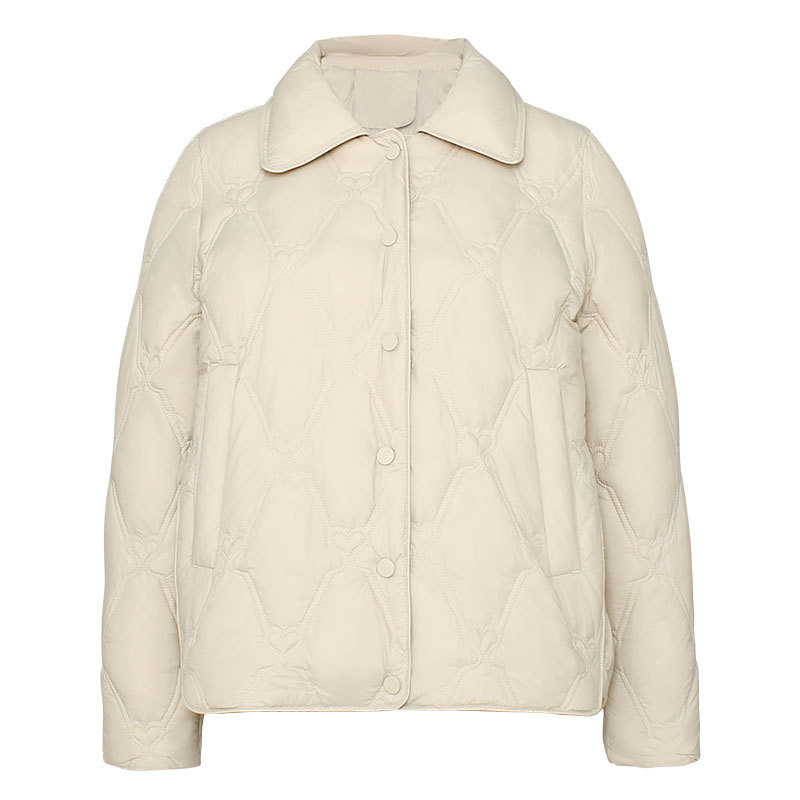 新款简约女式90绒女装尖领纯色羽绒服短款宽松外套_531 浅米白 L