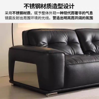景山百岁意式极简真皮办公沙发会客接待办公室真皮沙发网红舒适软包黑色皮艺沙发