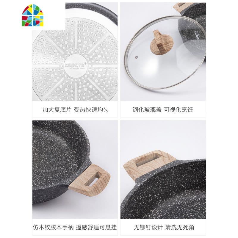 不粘牛排煎锅无油烟平底双耳煎蛋牛排石锅鱼烙饼火锅 FENGHOU 36cm双耳煎锅带盖图片