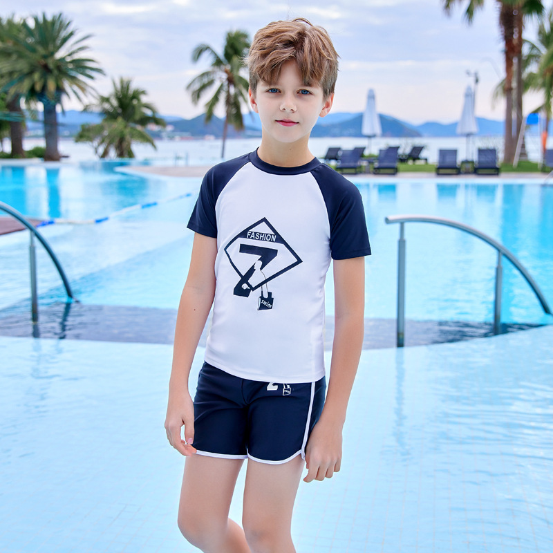 儿童泳衣男童泳裤小中大童字母泳衣男孩宝宝大码速干泡温泉游泳裤