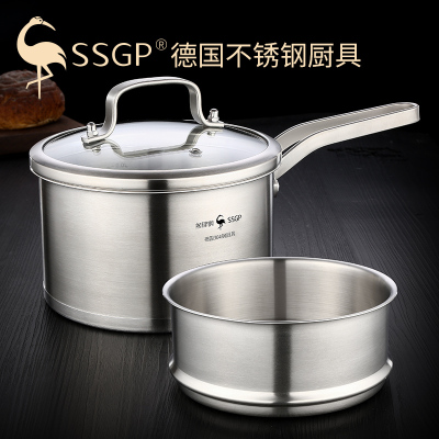 德国SSGP叁肆钢 小蒸锅不锈钢蒸锅304加厚家用蒸笼电磁炉汤蒸锅汤锅单1层2人 18cm奶锅：带蒸格