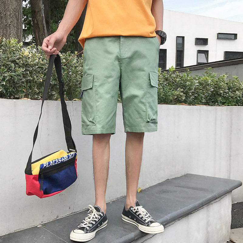 彩色男士休闲短裤男七分裤子中裤多口袋工装裤男装夏款宽松五分裤