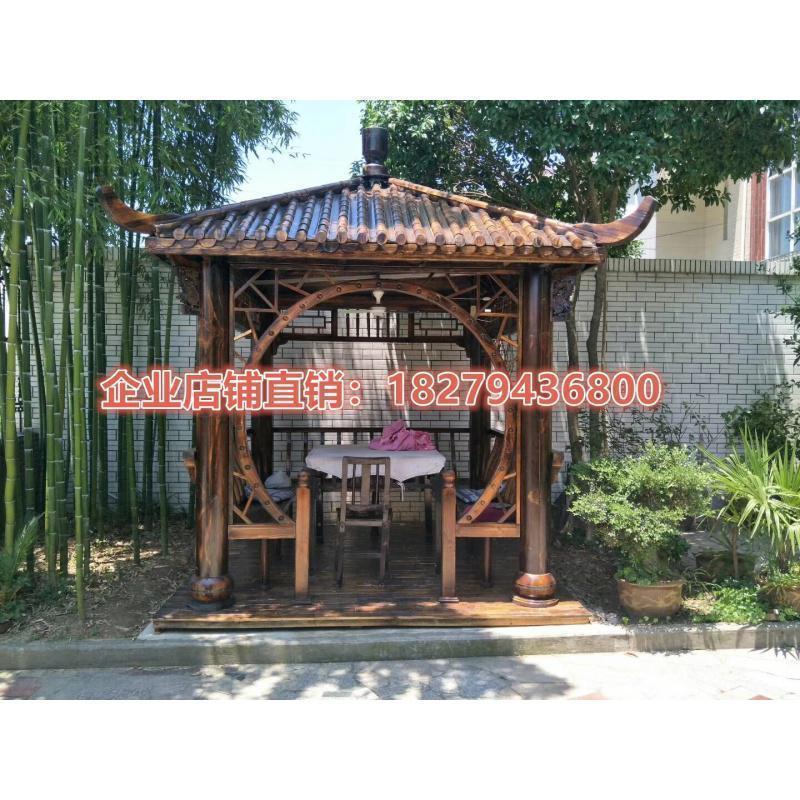 森美人户外景观凉亭花园亭子室外庭院六角实木碳化防腐木别墅四角木凉亭 2.6米四角圆柱圆门送四边桌