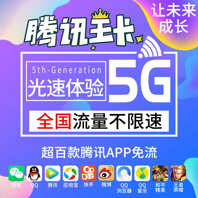 无限流量卡上网卡腾讯大王卡联通手机卡日租卡4G流量卡学生吃鸡王者免流卡国内通用