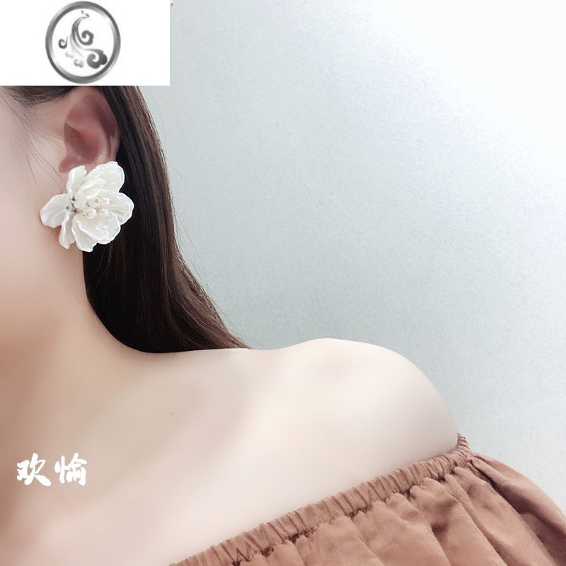 JiMi2023新款复古法式花朵耳环高级感气质山茶花新娘结婚婚纱耳饰耳夹