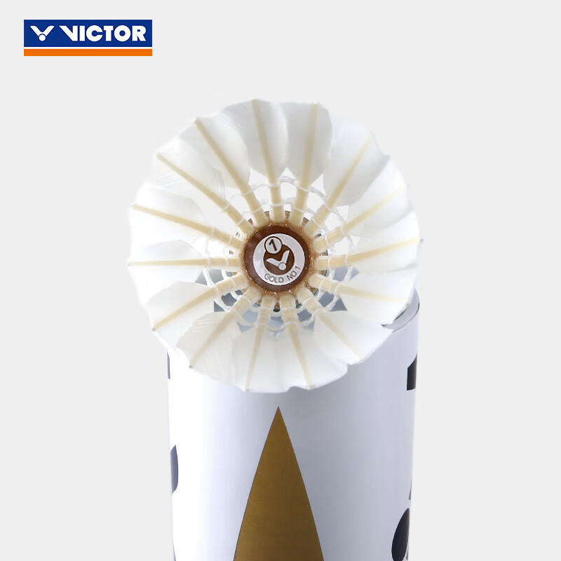 威克多(VICTOR) 黄金一号羽毛球 耐打稳定鸭毛77速 金黄1号1筒 12只装高清大图