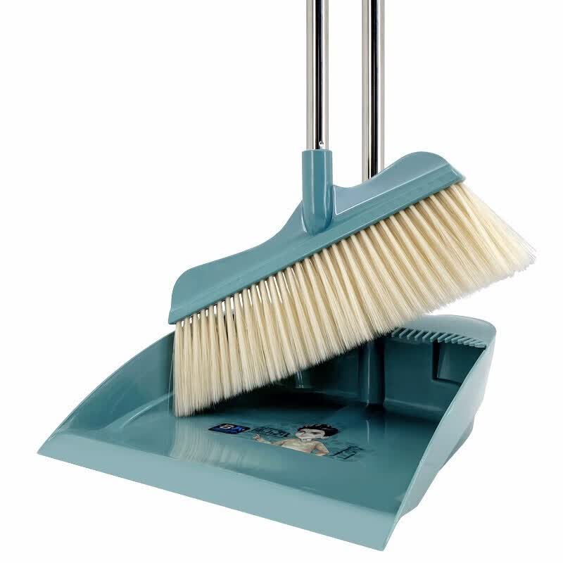 兰诗(LAUTEE)H2-022 不锈钢细丝软毛扫把簸箕套装 办公室扫把套装 深绿 一套