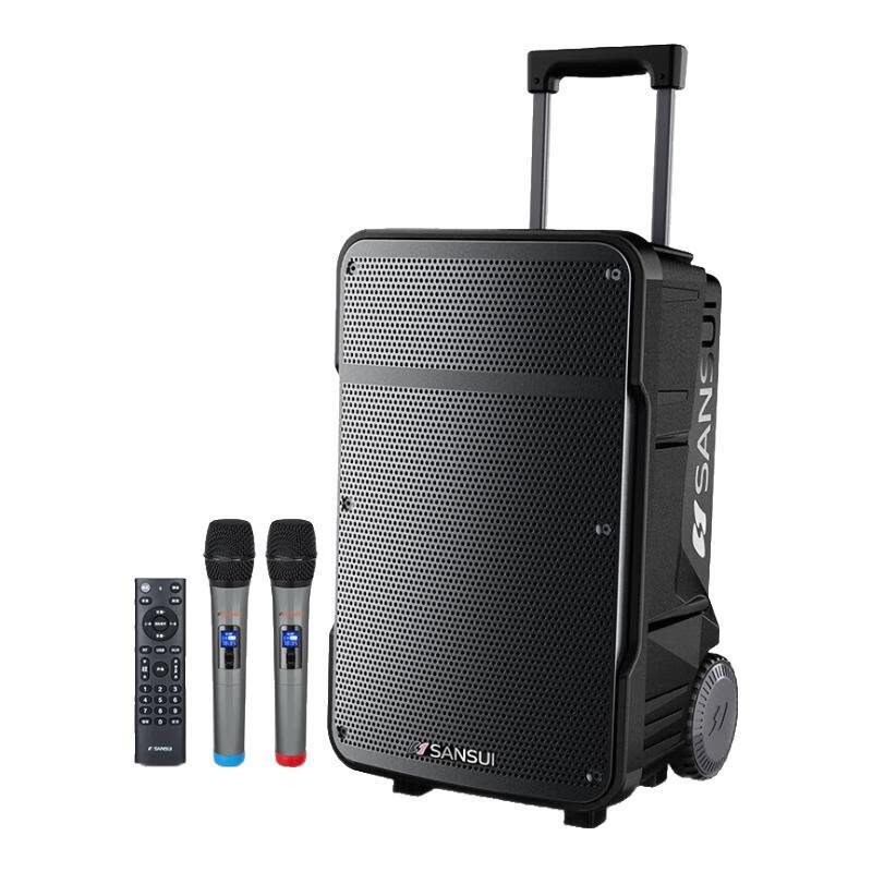 山水(SANSUI)户外拉杆大功率音响 移动蓝牙露营重低音炮音箱 山水A12(12吋音响+双话筒)