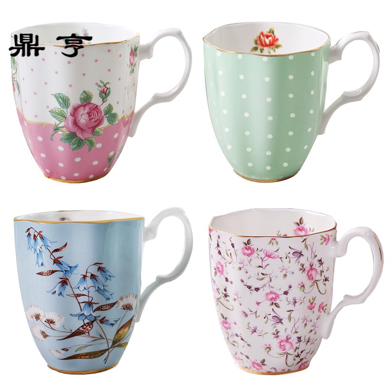 鼎亨点骨瓷杯家用咖啡杯大容量欧式马克杯水杯子陶瓷杯带盖勺