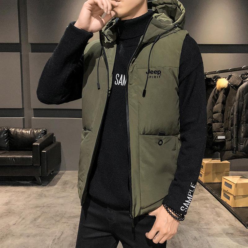 jeep spirit男士马甲羽绒棉保暖加厚坎肩吉普中青年连帽背心大码马夹