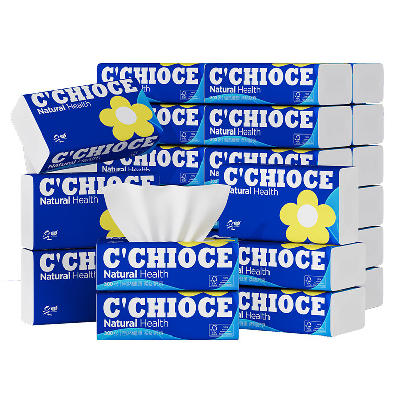 采琪采抽纸 4层300张27包无香纸抽亲肤纸巾卫生纸可湿水面巾纸餐巾整箱