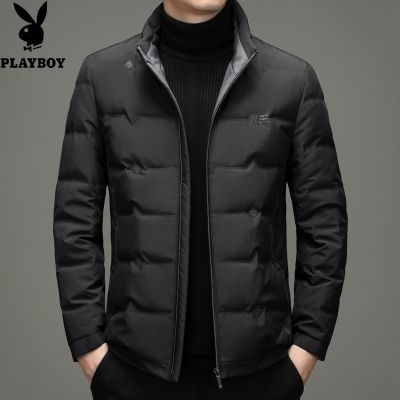 花花公子品牌本命红色立领男士羽绒服时尚保暖外套男装上衣服2024年过年衣服 黑色 L/175码