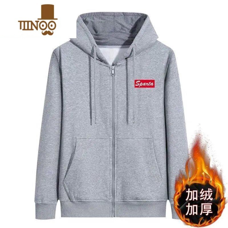 YANXU2023男装加绒外套男连帽开衫拉链卫衣男学生青年百搭运动夹克高清大图