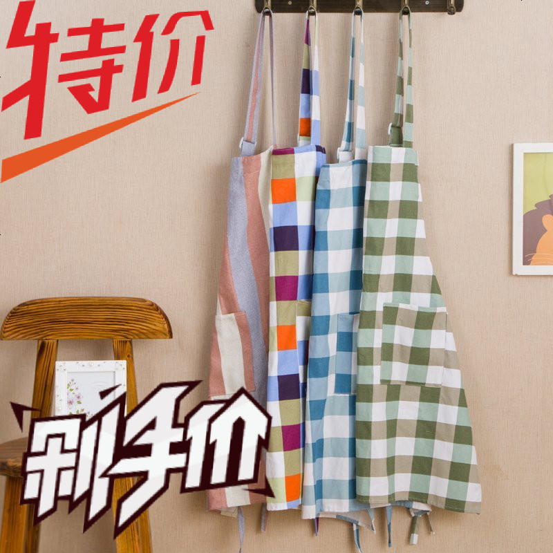 纯棉老粗布简约家用厨房围裙家居清洁护衣男女小清新做饭防油围腰_128_795 绿色玫瑰