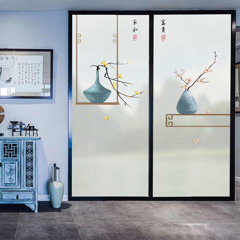 b款40100cm新中式静电磨砂玻璃贴膜透光不透明卧室客厅餐厅移门玻璃