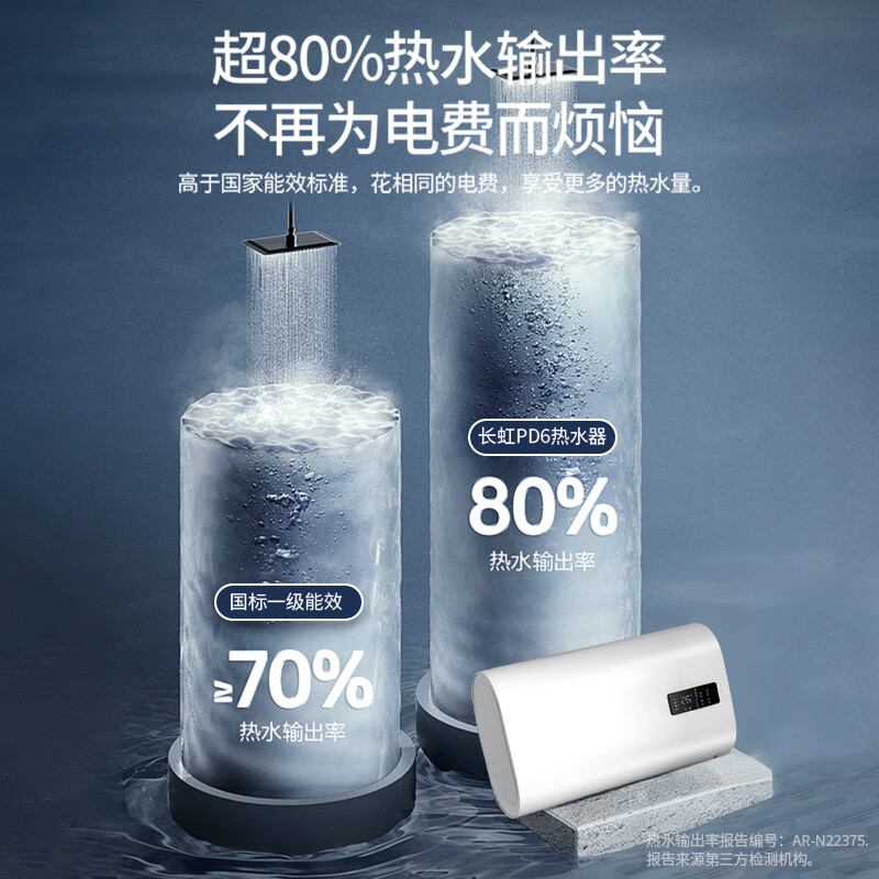 长虹(CHANGHONG)电热水器60升扁桶热水器家用储水式2200W速热高温抑菌纤薄扁桶双胆5倍增容B60PD6