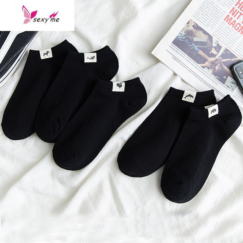 黑色袜子男士短袜潮ins低帮夏天透气男袜薄纯色低腰布标短款矮腰 fish