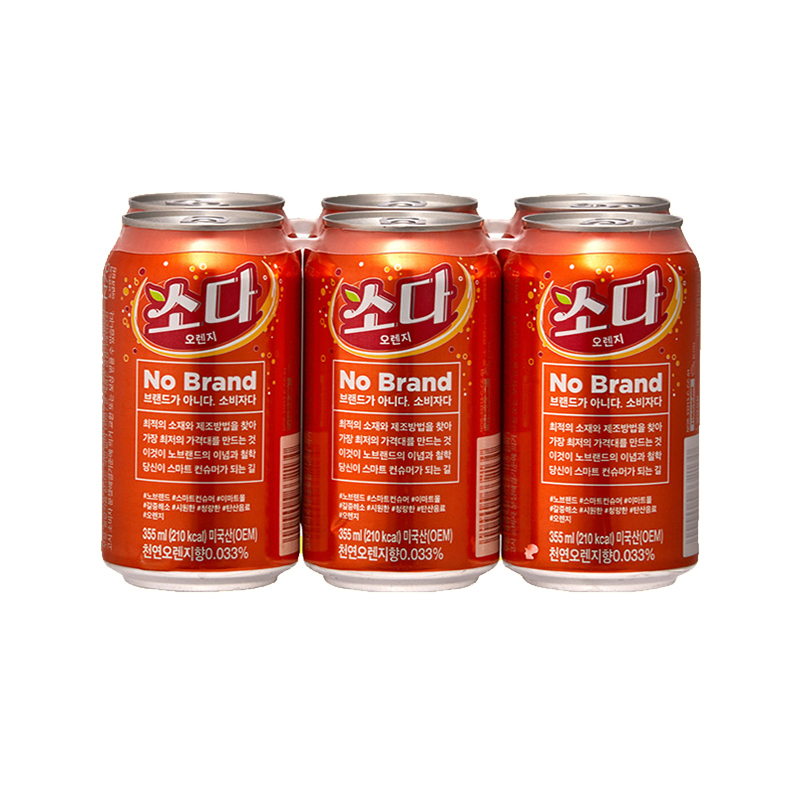 [清爽橘子味]NoBrand 韩国人气橘子味汽水 355ml*6罐装 进口饮料 碳酸饮料 韩国进口