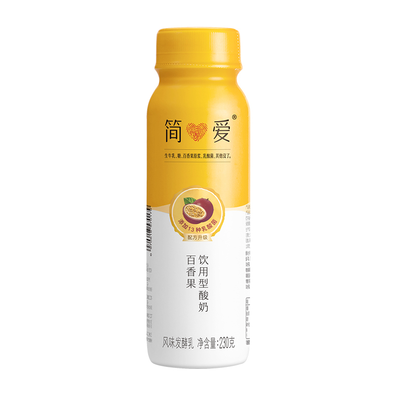 简爱 水果裸酸奶百香果味230g*12瓶 低温水果酸奶
