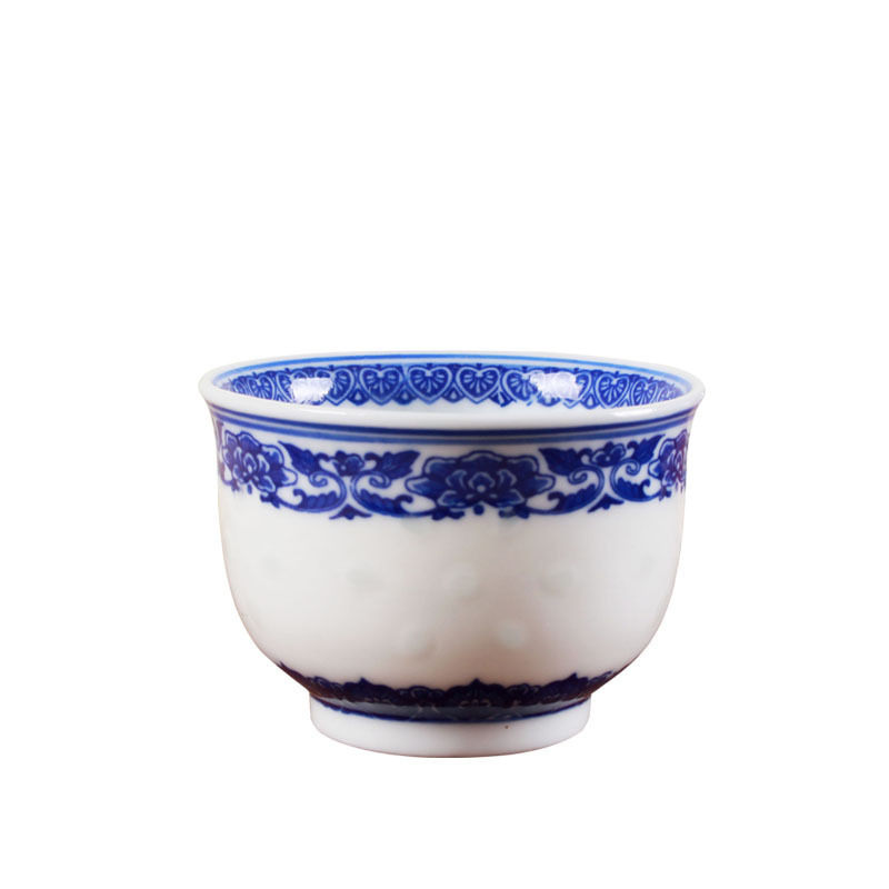 LICHEN 景德镇青花玲珑瓷牡丹花茶杯 通透陶瓷釉下彩茶杯子 100ml容量