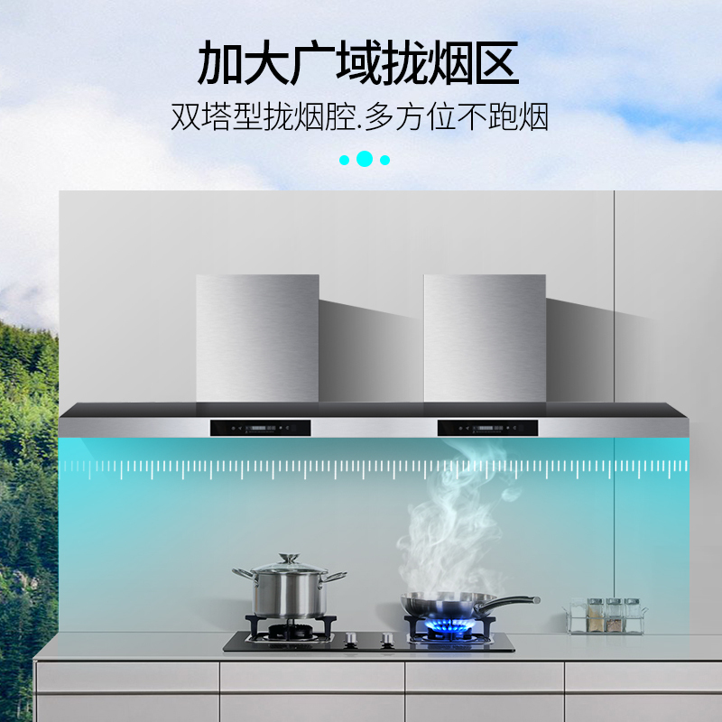 有情 商用抽油烟机25m³大吸力一级能效饭店餐饮食堂农村液化气灶柴火灶土灶专用2米大功率双电机中岛款YX-200T