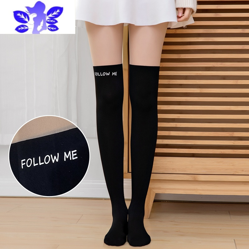 Ideamini拼接过膝长筒丝袜黑色jk小腿女春秋薄款光腿器假大腿连裤袜