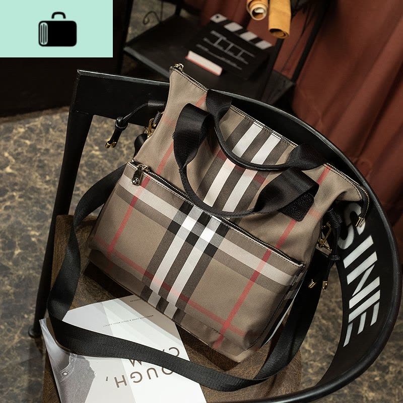 帆布斜跨包女2020新款时尚大容量牛津布多功能格子包手提单肩包包NEW LAKE女斜挎包图片