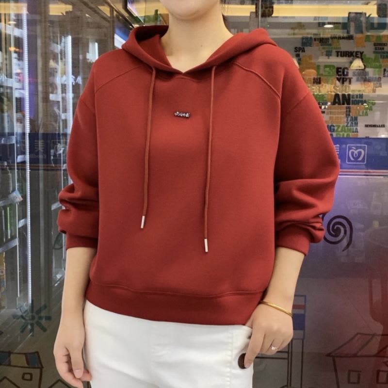 秋季加绒休闲卫衣简约纯色减龄连帽宽松春秋打底保暖上衣女图片