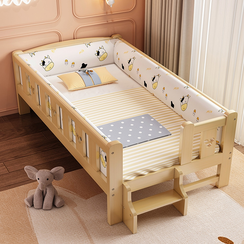 智扣木儿童床拼接床男孩带护栏加宽床边定制婴儿床宝宝小床拼接大床