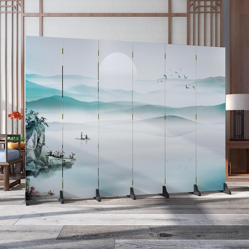 森美人北欧简约屏风隔断墙卧室遮挡家用客厅餐厅折叠移动布艺经济型折屏 西瓜红花鸟山水9