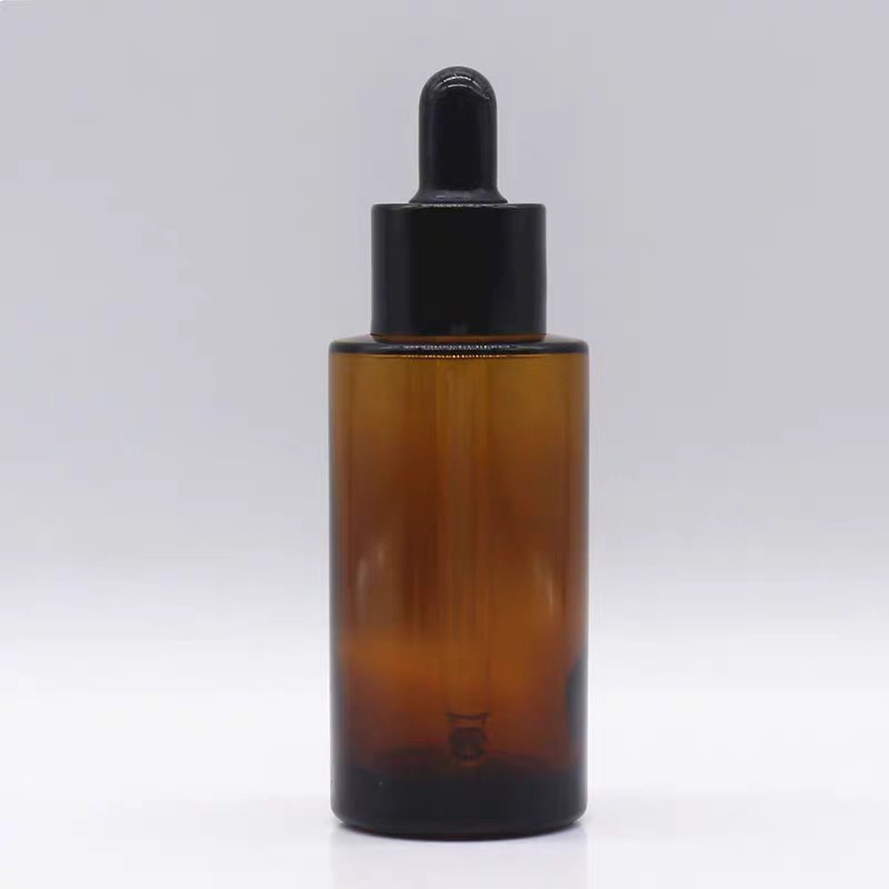 现代滴管瓶素茶色分装瓶化妆品高档避光玻璃空瓶 60ml茶色瓶黑圈黑胶头 单个