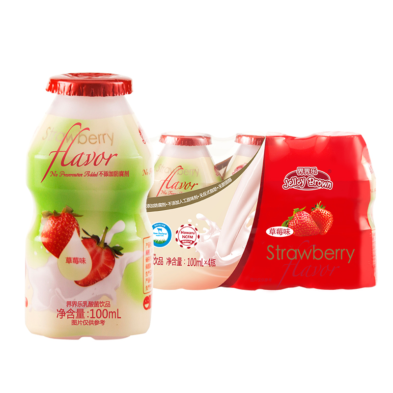 JelleyBrown 界界乐儿童乳酸菌饮料 草莓味100ml*4瓶