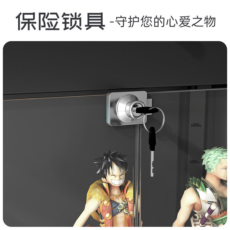 晋舰手办展示柜玩具模型展示架带灯玻璃柜子黑色单门五层50*50*180cm高清大图