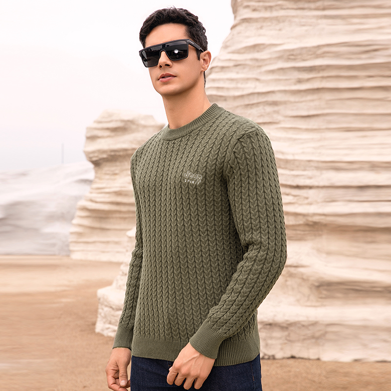 JEEP SPIRIT吉普冬季加厚保暖圆领套头毛衣男2023年新款时尚潮流宽松弹力毛衫高清大图