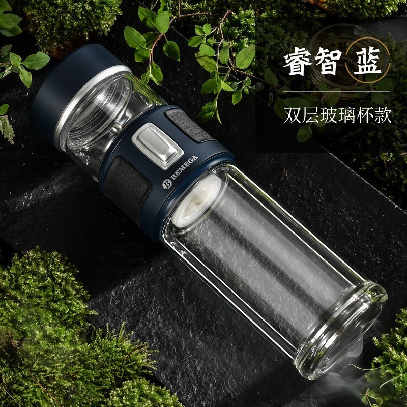 家柏饰(CORATED)茶水分离泡茶杯双层玻璃杯男女便携隔热透明水杯子 睿智蓝（双层高硼硅玻璃款）高清大图
