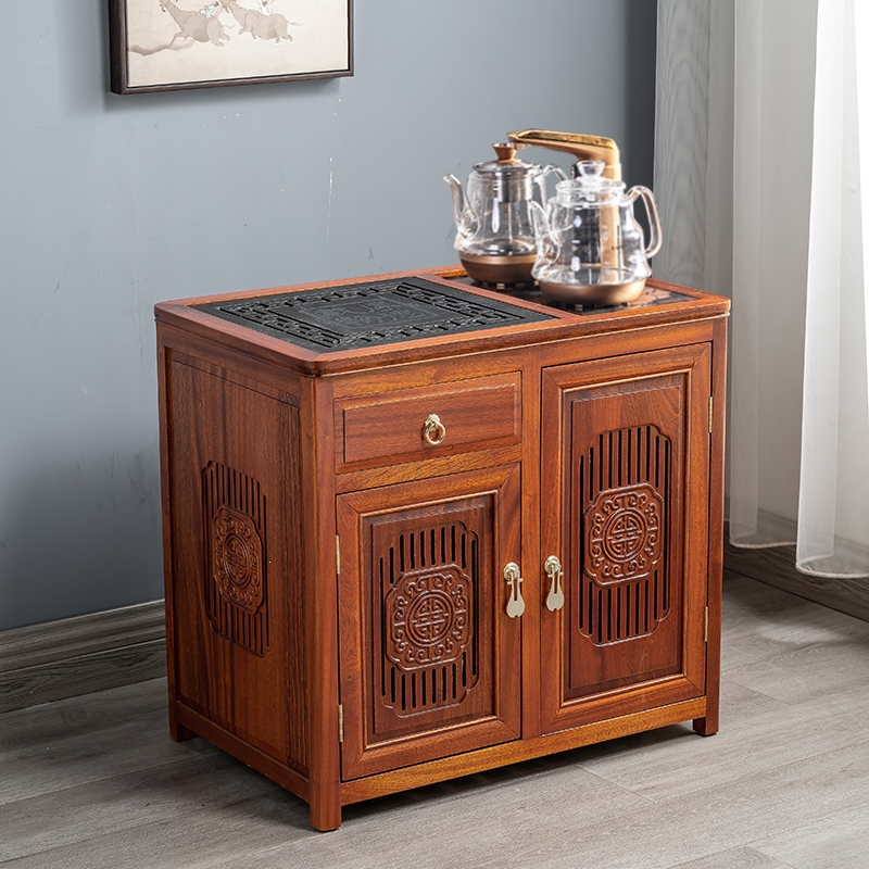 古达花梨木移动茶台木茶水柜烧水壶一体小茶桌家用客厅新中式茶柜边